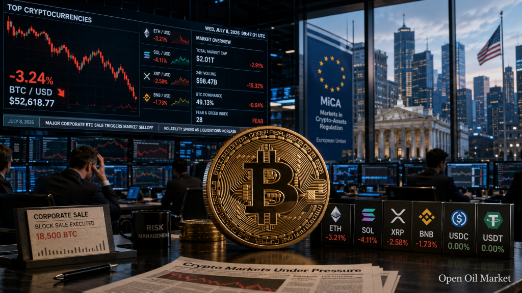 Notícias de Criptomoedas, Quarta-feira 8 de Julho de 2026: Bitcoin sob Pressão e Novas Regras do MiCA