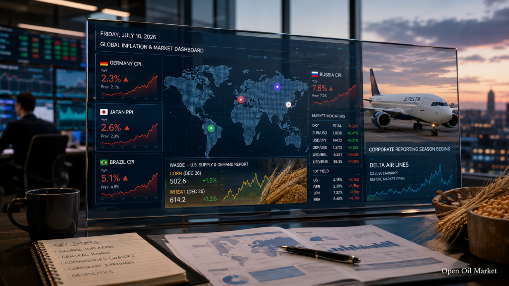 Inflação da Alemanha, Rússia e Brasil, PPI do Japão, WASDE e relatório da Delta Air Lines — principais eventos de 10 de julho de 2026