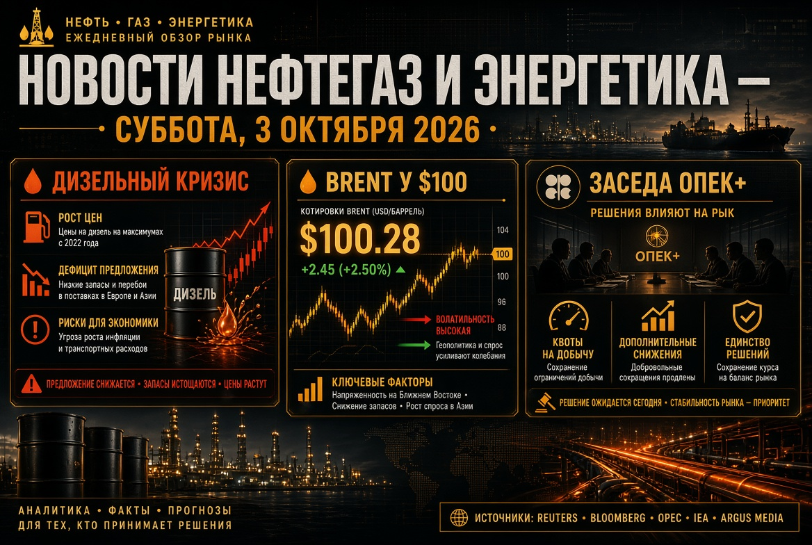 Notícias de petróleo e energia – sábado, 3 de outubro de 2026: crise do diesel, Brent a US$ 100 e reunião da OPEP+