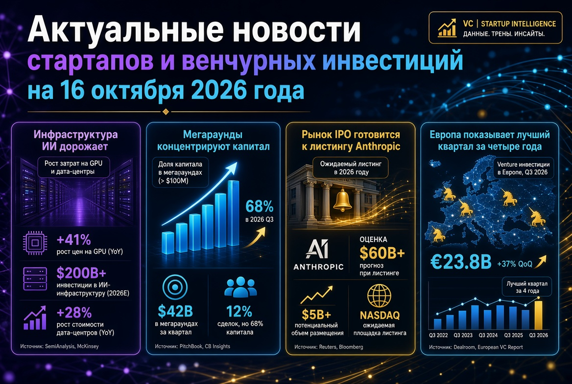 Atualizações sobre Startups e Investimentos de Risco em 16 de Outubro de 2026: A Infraestrutura de IA Aumenta de Preço, Mega Rodadas Concentrando Capital e o Mercado de IPO Se Prepara para a Listagem da Anthropic, enquanto a Europa Mostra o Melhor Trimest