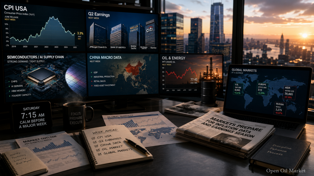 Eventos econômicos e relatórios corporativos — sábado, 11 de julho de 2026: calendário tranquilo antes do CPI dos EUA, início da temporada de resultados dos bancos e dados da China.