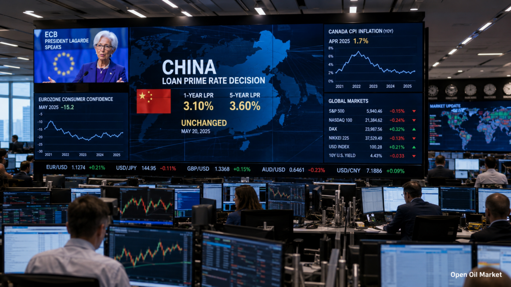 Calendário macroeconômico e relatórios corporativos de 22 de junho de 2026 para investidores: taxa LPR da China, discurso de Lagarde, CPI do Canadá e confiança do consumidor da zona do euro.