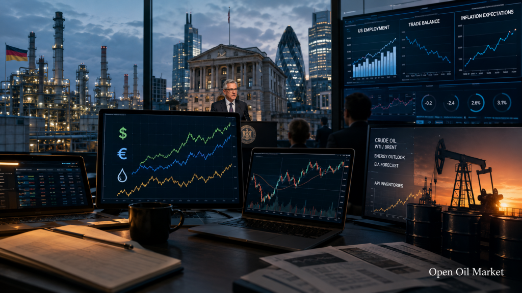 Calendário econômico e relatórios de empresas em 7 de julho de 2026: Alemanha, Banco da Inglaterra, EUA e petróleo