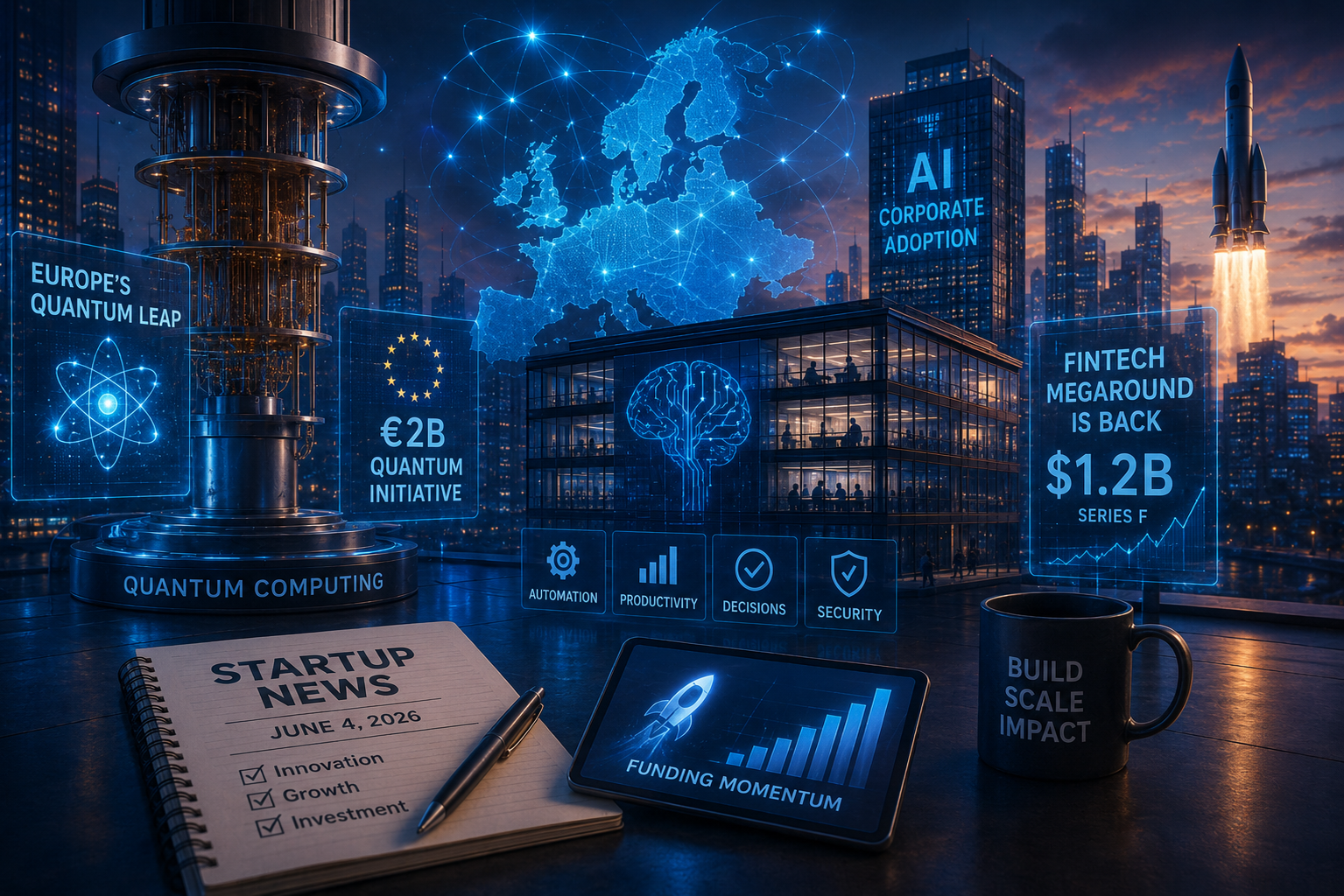 Notícias de Startups e Venture Capital, quinta-feira, 4 de junho de 2026: avanço quântico da Europa, IA corporativa e retorno dos megainvestimentos em fintech