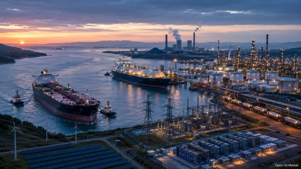Notícias de petróleo, gás e energia 2 de junho de 2026: navio-tanque no estreito estratégico, terminal de GNL, refinaria, redes elétricas, data center, fontes renováveis e geração a carvão