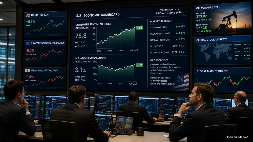 Calendário do Investidor: índice de confiança do consumidor dos EUA, expectativas de inflação, relatório OPEC e mercados acionários globais 12 de junho de 2026.