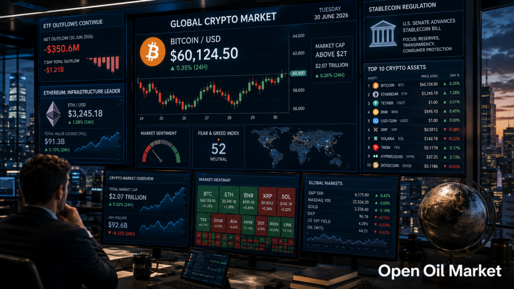 Mercado de Criptomoedas 30 de junho de 2026: Ethereum, Solana, XRP, BNB, USDT, USDC e saídas de ETFs