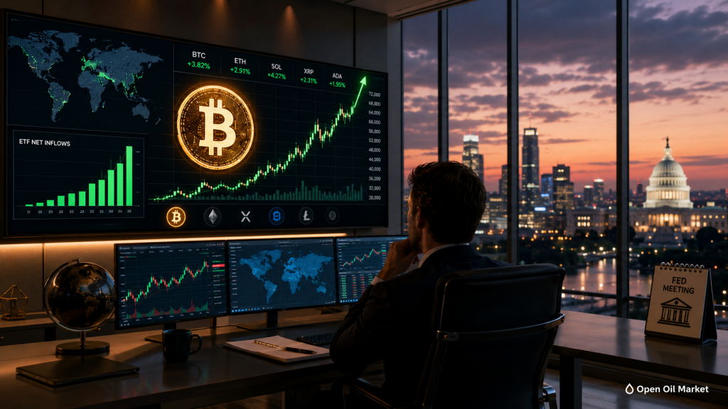 Bitcoin cresce com fluxos de ETF e expectativas da reunião do Fed, mercado global de criptomoedas em 16 de junho de 2026