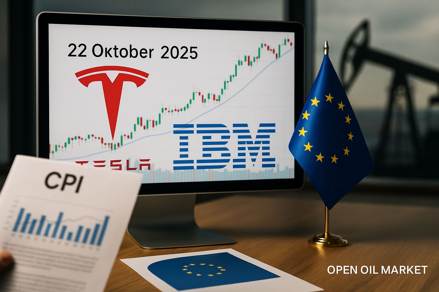 Calendário de Investimentos Quarta-feira 22 de Outubro 2025: Relatórios da Tesla, CPI do Reino Unido e Cúpula da UE
